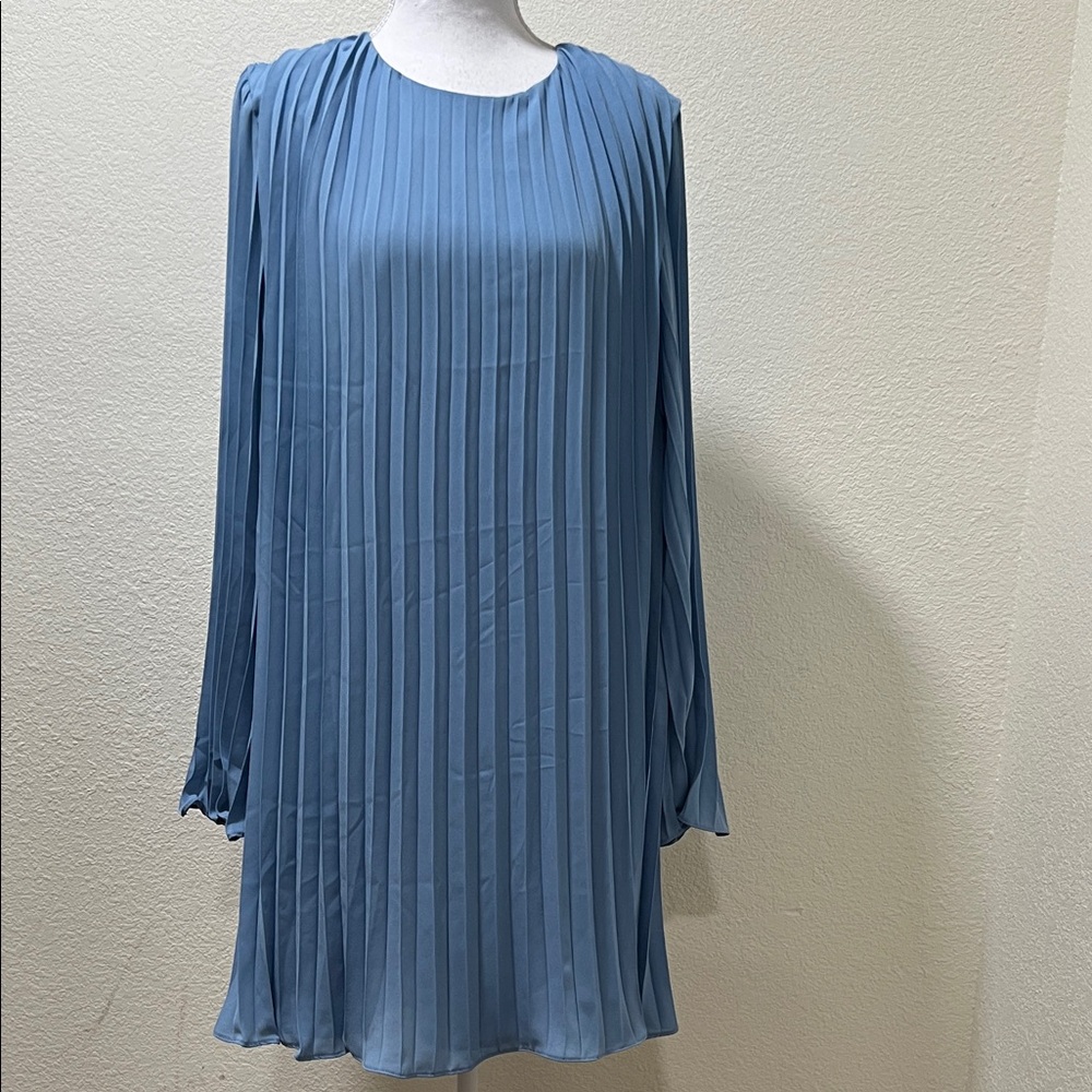 H&M Chic Long Sleeve Blue Pleated Dress